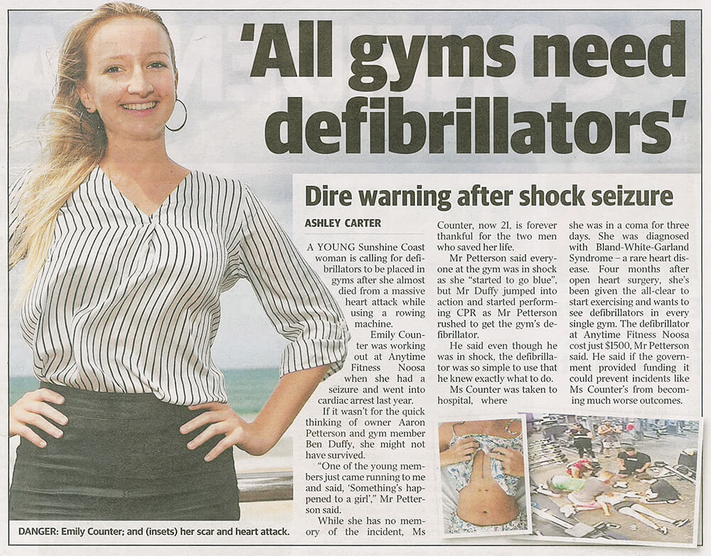 All Gyms need defibrillators newspaper clipping